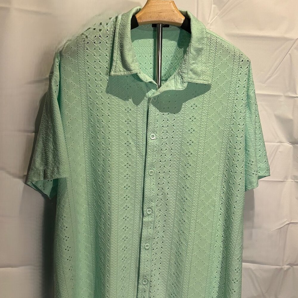 COOFANDY Light Green Men's Eyelet Beach Shirt XL